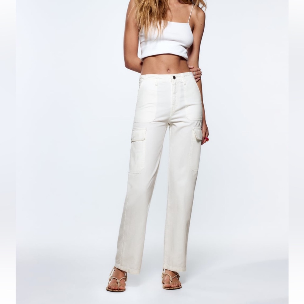 Zara straight cargo pants in oyster white